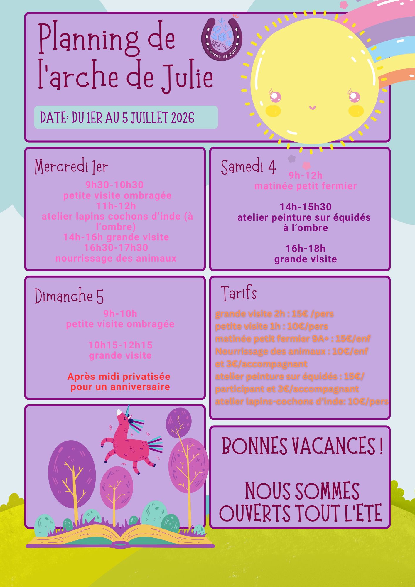 Planning du 1 au 5 juillet