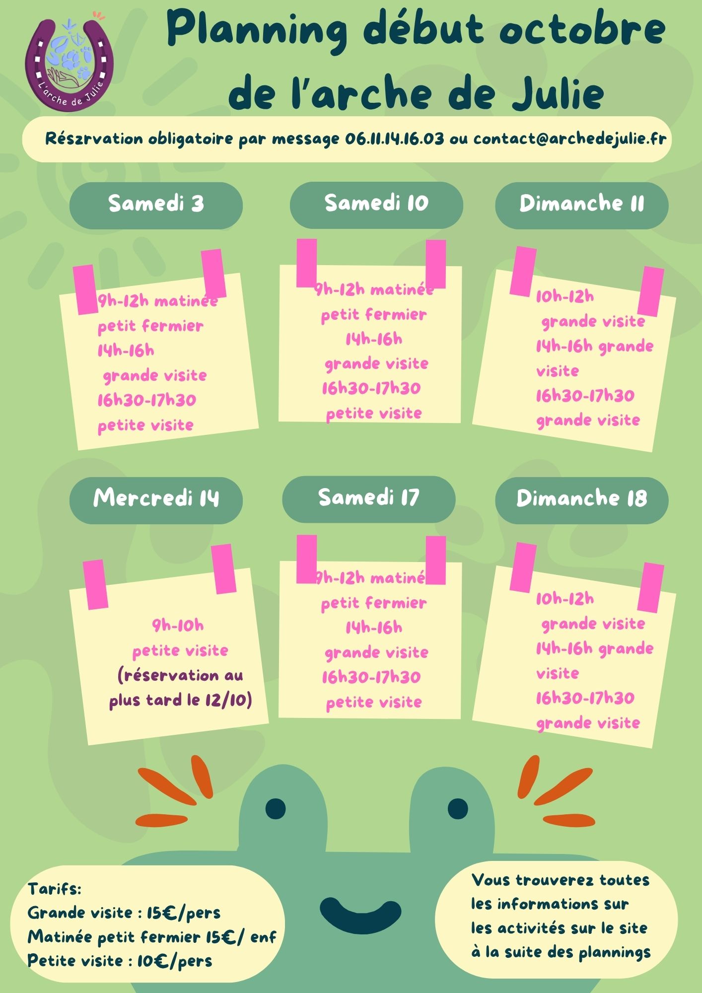 Planning de début octobre