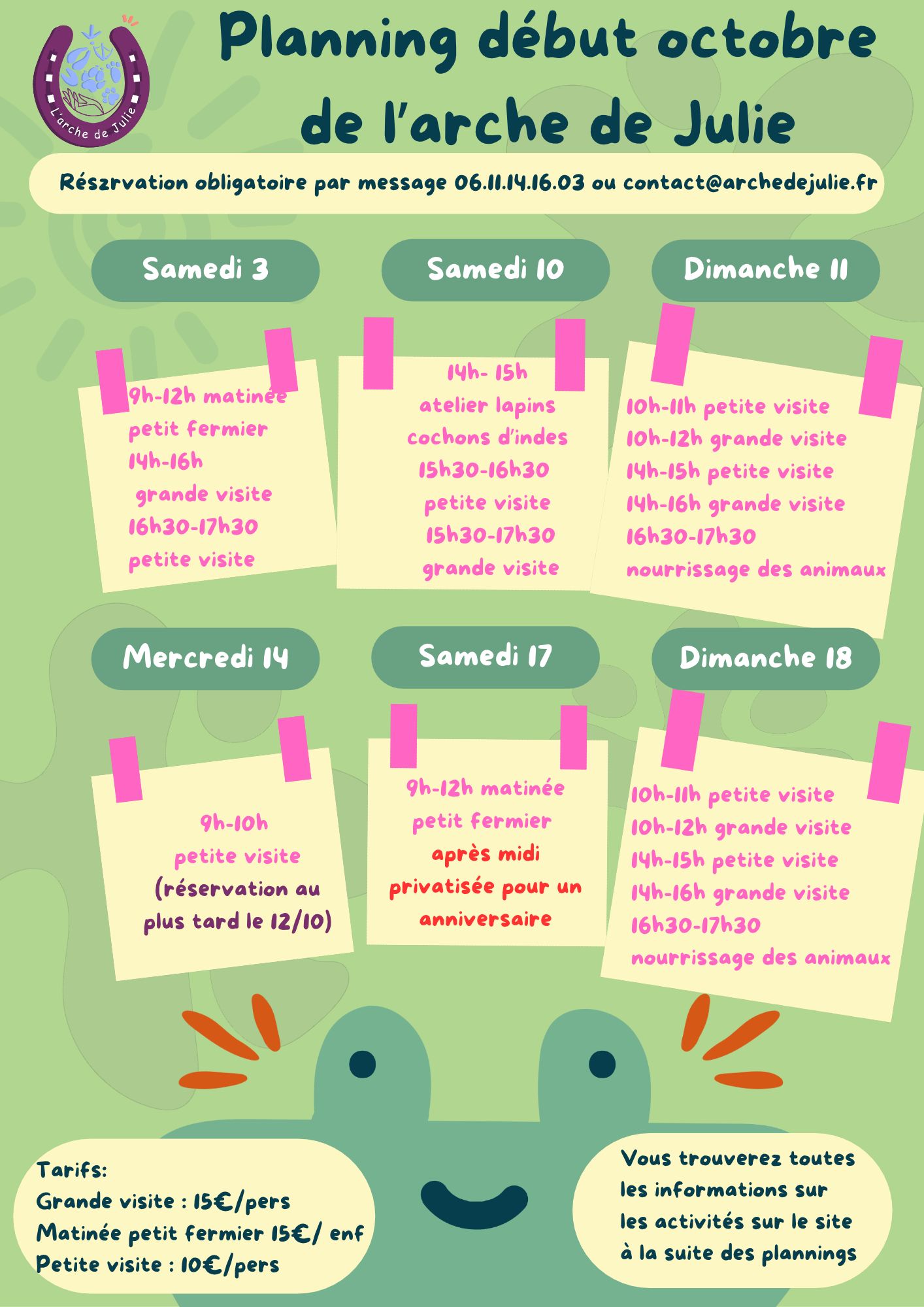 Planning de début octobre