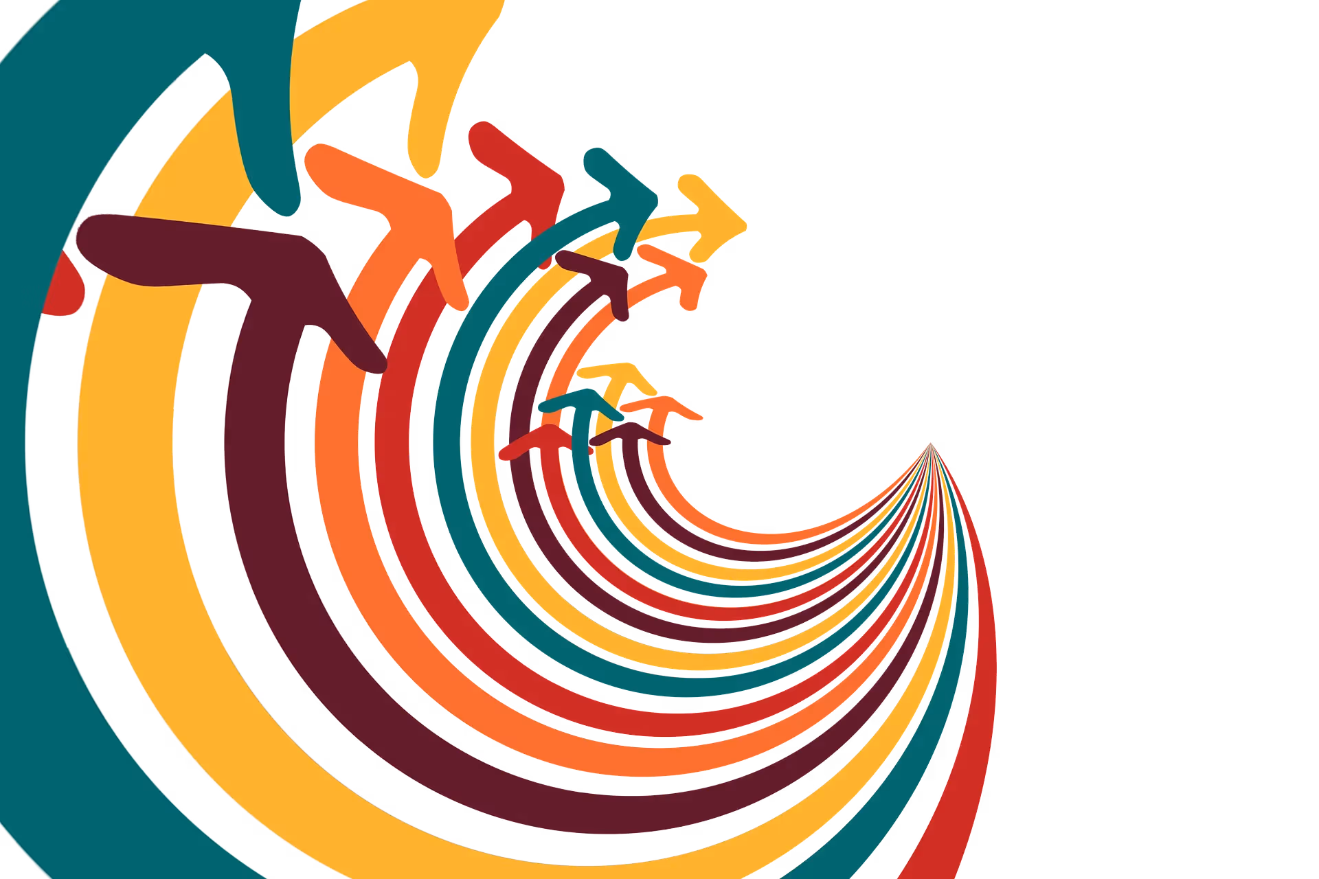 Arrows of various colors curving upwards