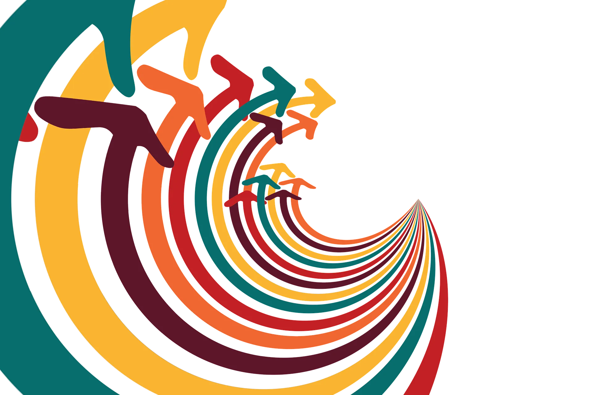 Arrows of various colors curving upwards