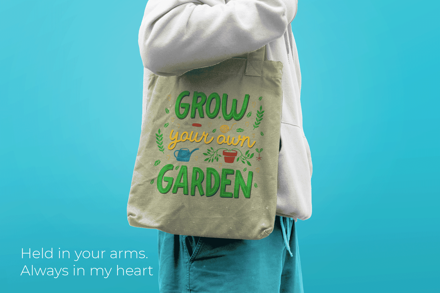 Beige tote bag with ‘Grow Your Own Garden’ design – personalized Grandparents Day gift idea for garden lovers