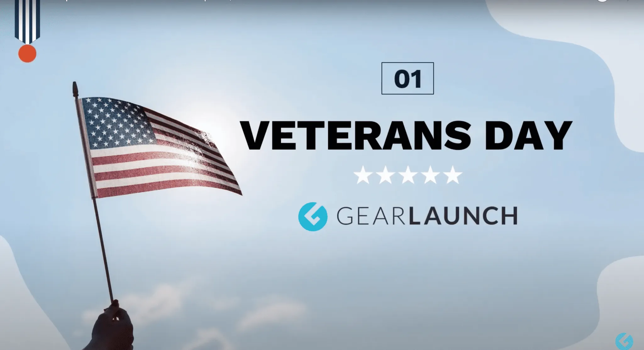 GearLaunch Veterans Day slide with American flag against blue sky.
