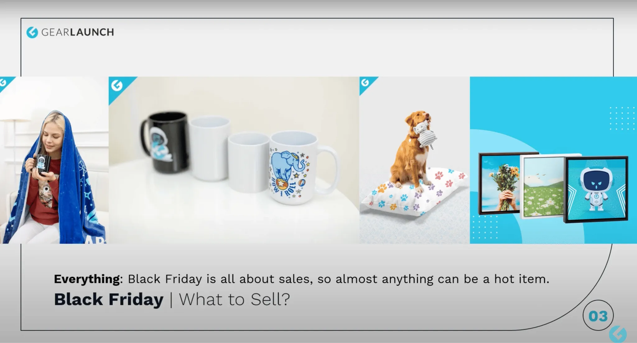 Black Friday product mockups including blanket, mugs, pet pillow, and framed prints.