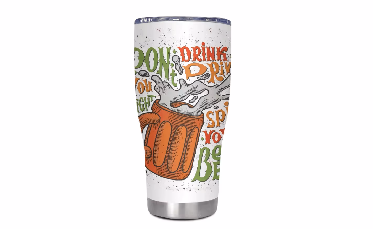 Custom POD tumbler with beer graphic and fall typography – trending October 2025 drinkware