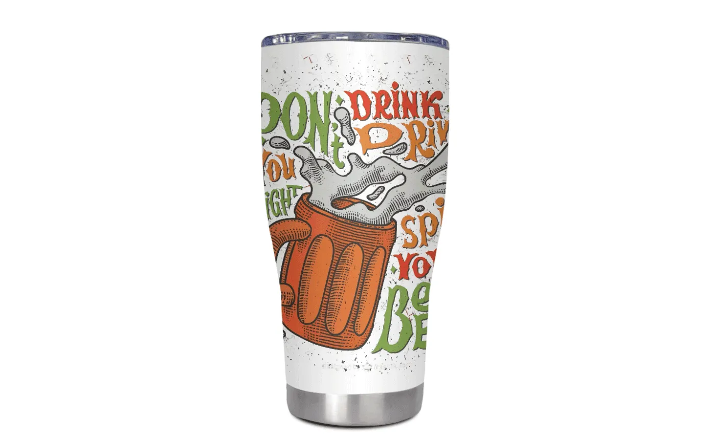 Custom POD tumbler with beer graphic and fall typography – trending October 2025 drinkware