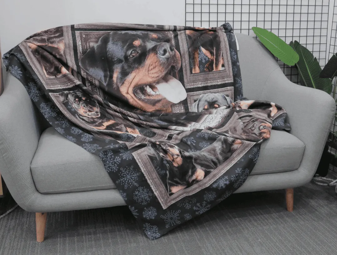 Custom printed sherpa blanket with dog design, cozy POD home decor for cold weather comfort and gifting