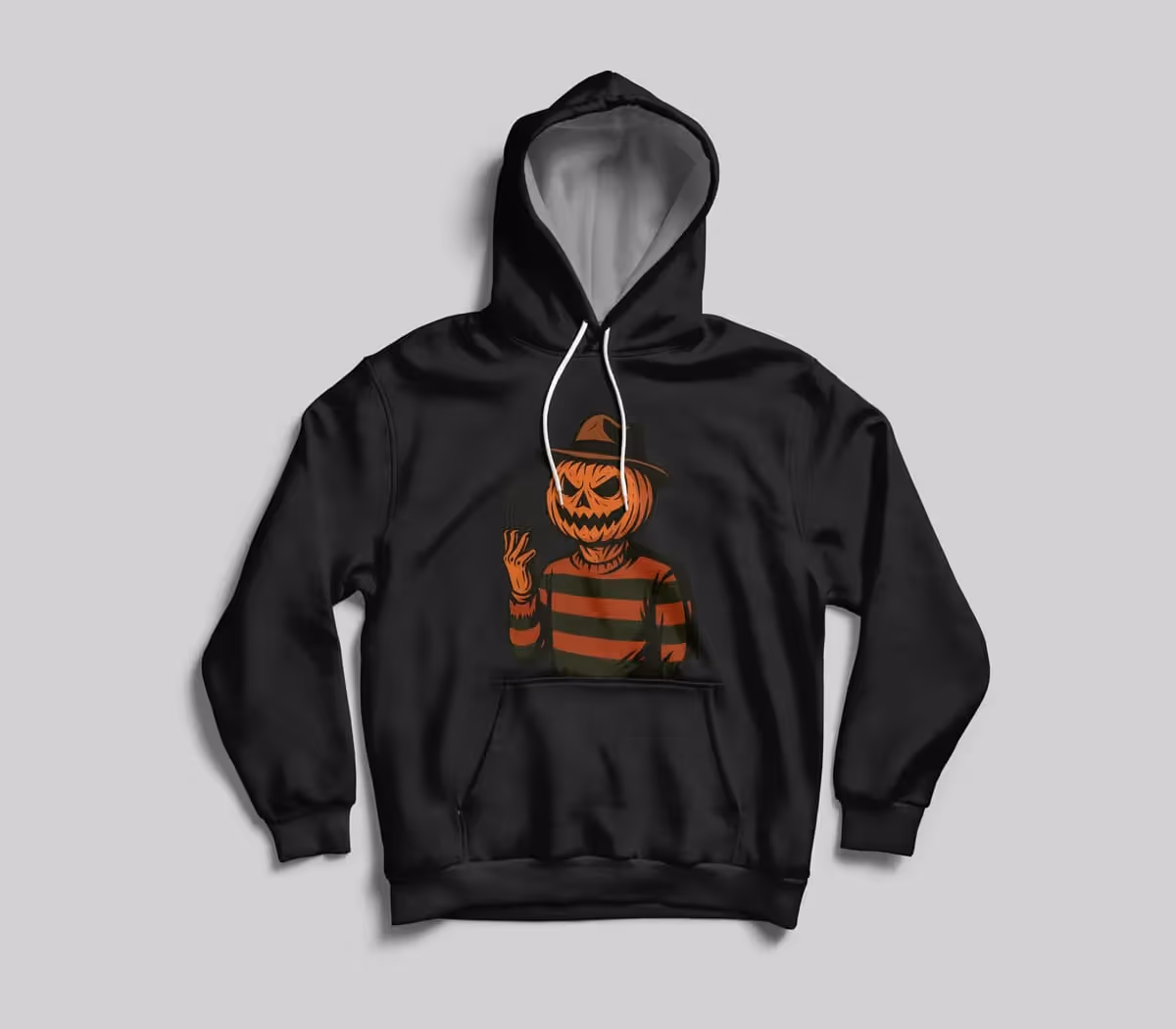 Scary pumpkin face hoodie inspired by classic horror movies for Halloween POD design