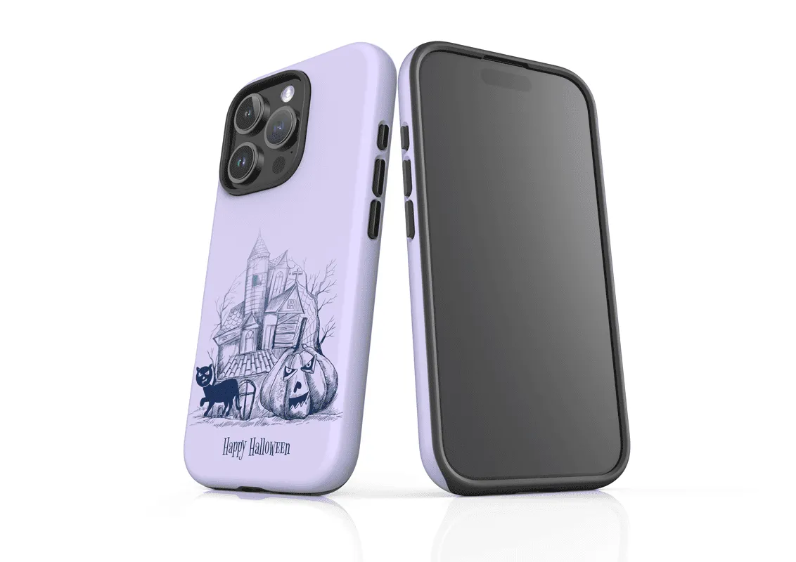 Minimalist haunted house Halloween phone case design for print on demand
