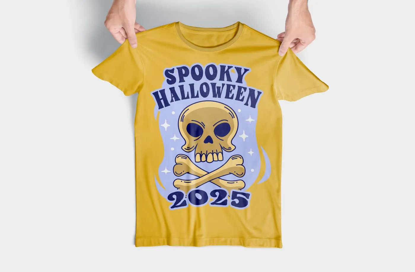 Halloween 2025 commemorative t-shirt design – spooky skull and crossbones graphic