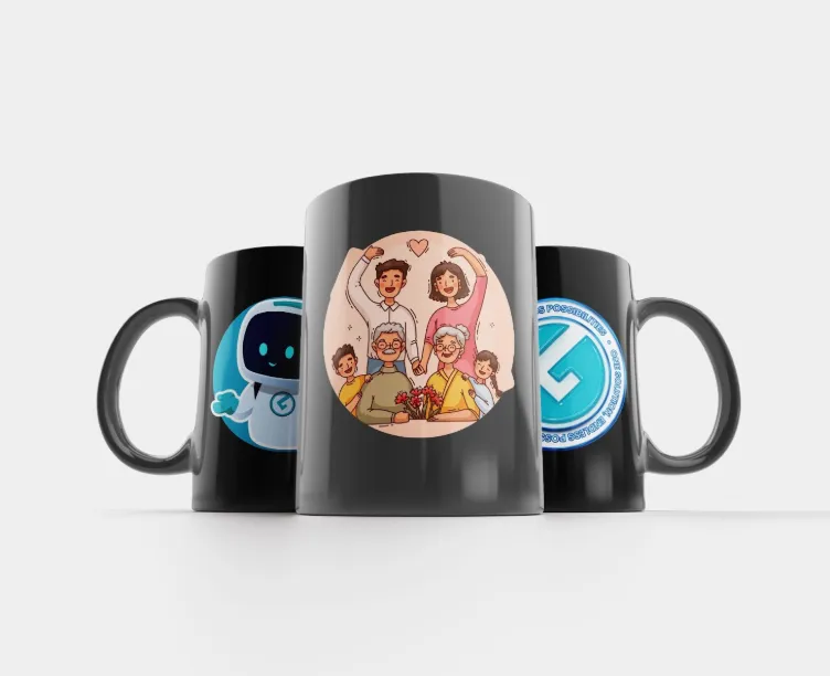 Custom Thanksgiving mugs featuring family portraits and Thanksgiving-themed designs, ideal for family gatherings and gift-giving.