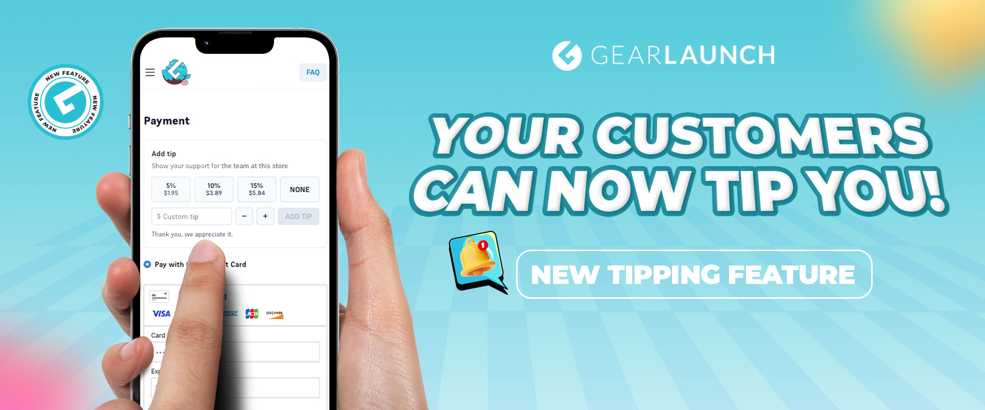 Promotional graphic announcing GearLaunch’s new Tipping feature for sellers.