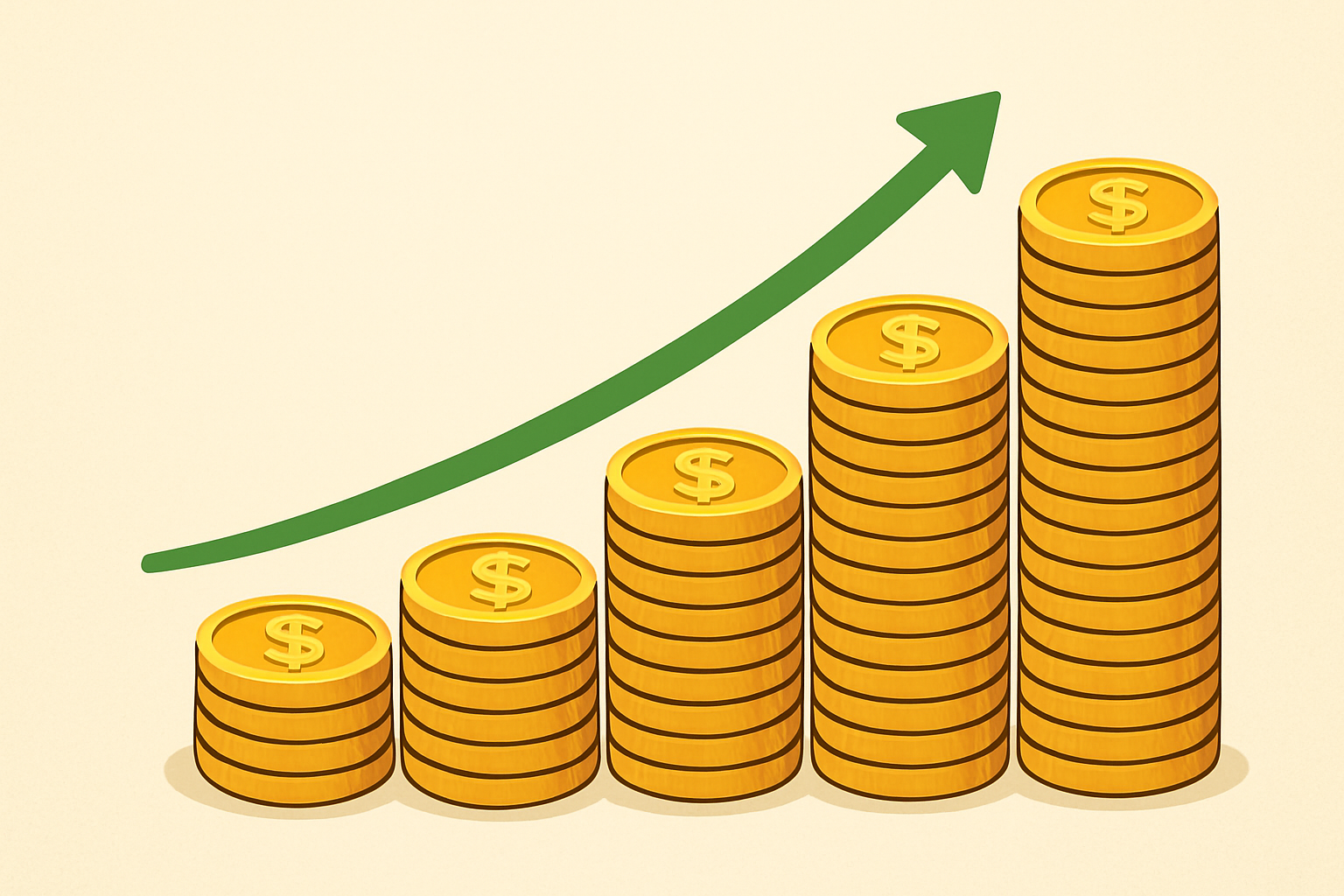 Illustration of coins stacking higher over time, representing growing earnings from tips.
