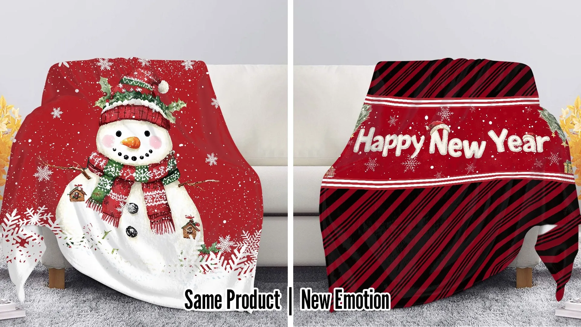 Same product repurposed with new labels for holiday or special occasion gifting, illustrating relaunch and rebrand concept.