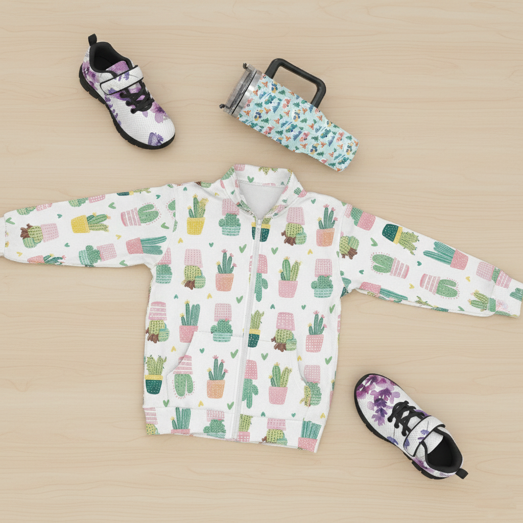 Bundle of personalized footwear including matching canvas shoes for family vacation with custom mugs and t-shirts.