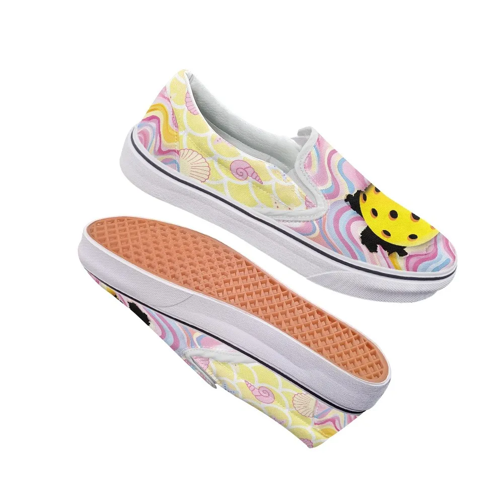Custom canvas shoes with vibrant full-coverage pet portrait and abstract art designs.