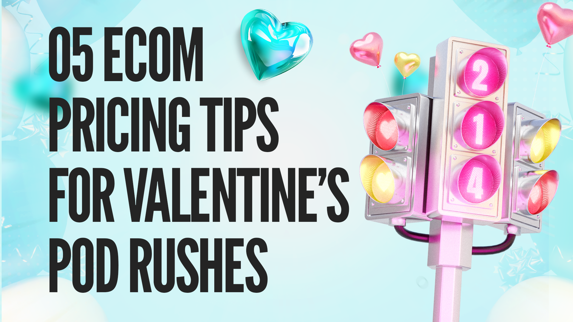 Flat-lay of Valentine’s POD products with pricing icons and blog title overlay