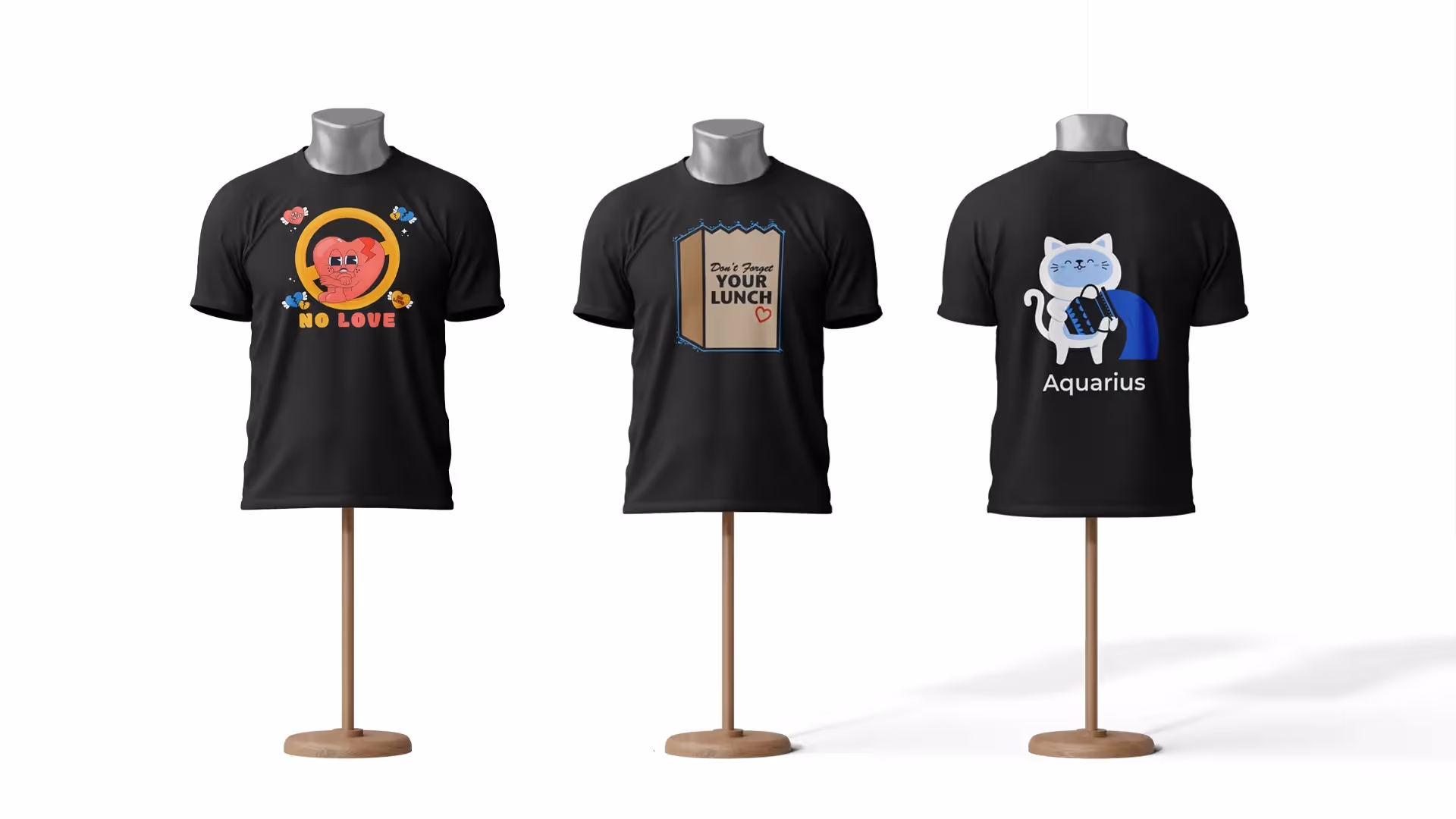 Three-panel mockup of trending Valentine’s T-shirt designs.