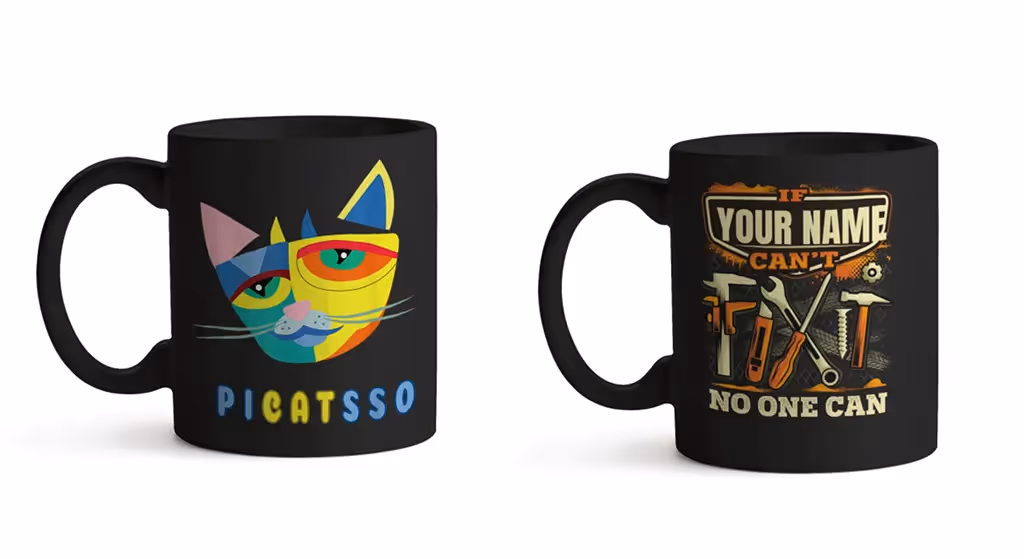 GearLaunch mug and t-shirt shown standard and personalized, highlighting premium customization options