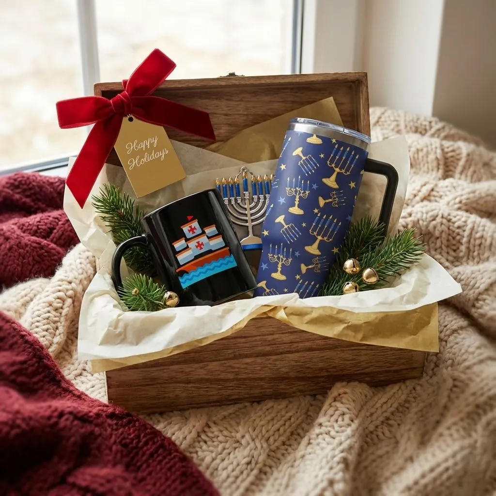 GearLaunch personalized mug and tumbler bundle in a gift-ready setting, highlighting upsell and gifting strategy.  