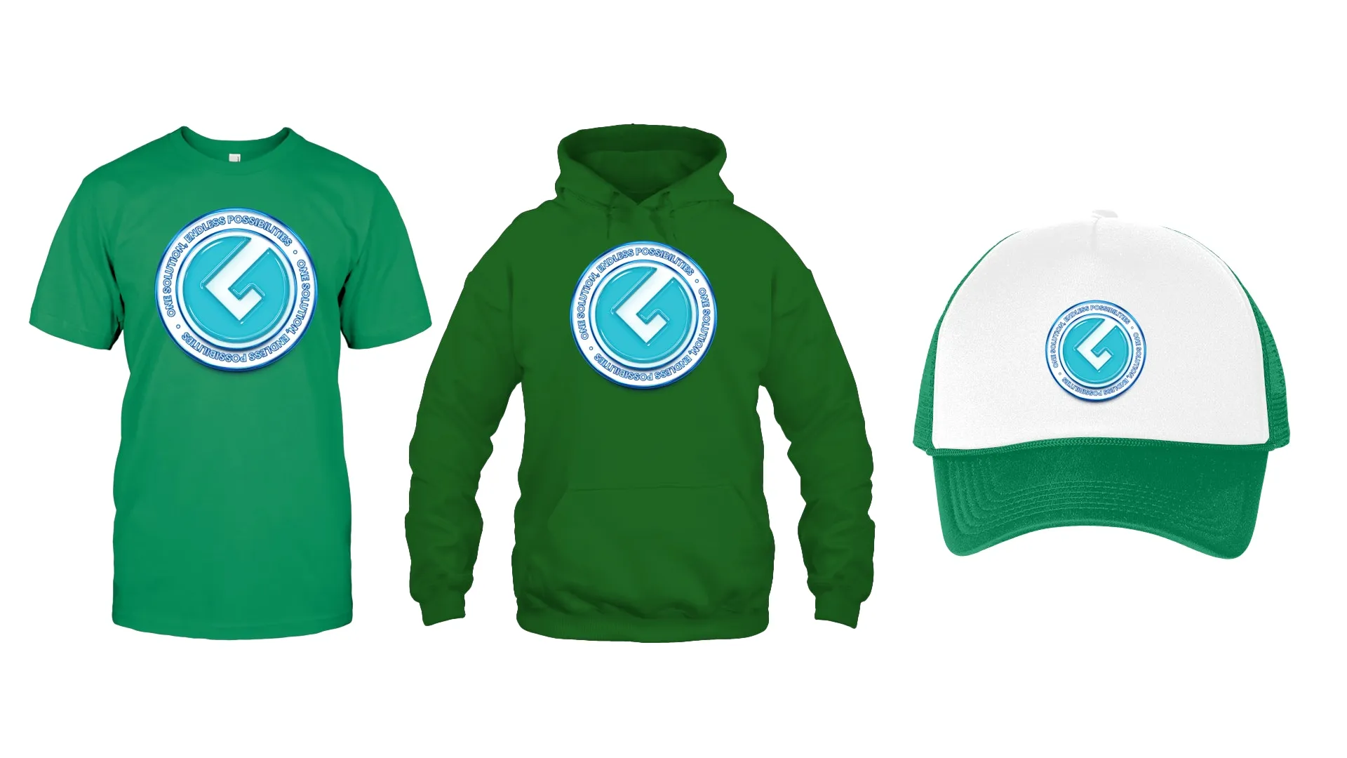 GearLaunch T-shirt, hoodie and hat in Kelly and Irish Green for St. Patrick’s Day and evergreen sales, styled with festive accents