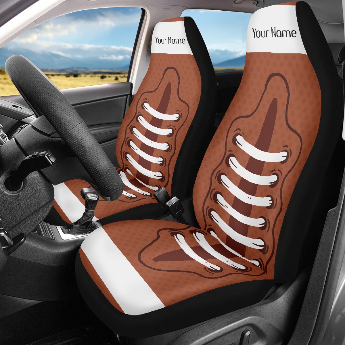 Personalized football-themed products with custom names and family phrases.