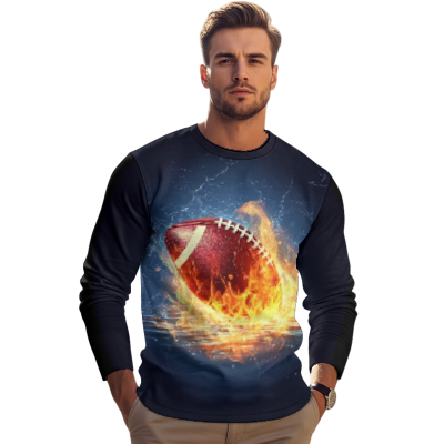 Men on game day apparel featuring generic football culture phrases and neutral graphics.