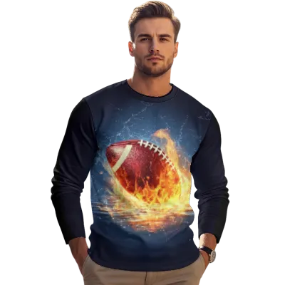 Men on game day apparel featuring generic football culture phrases and neutral graphics.