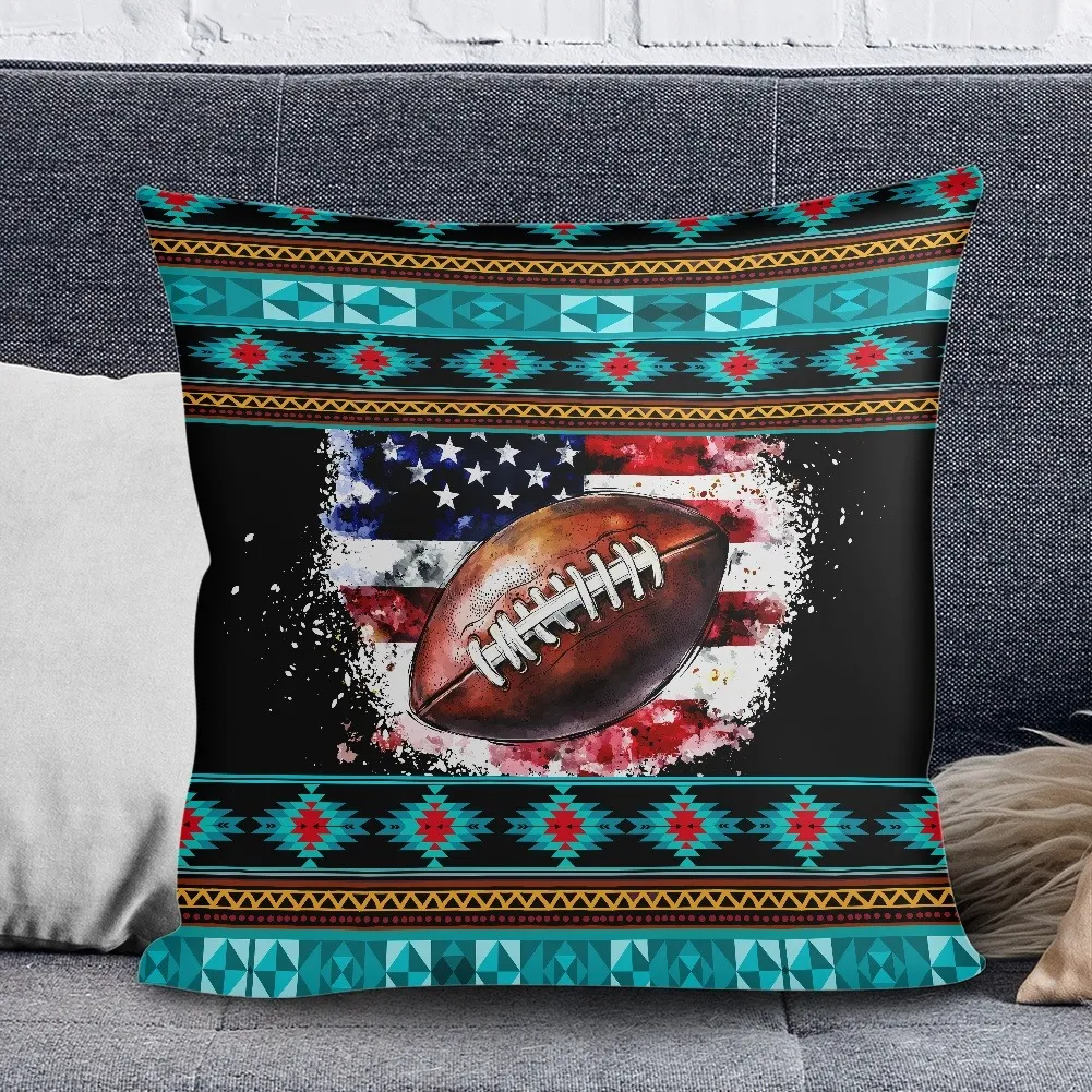 Watch party merchandise with football-themed pillow for home decor products.