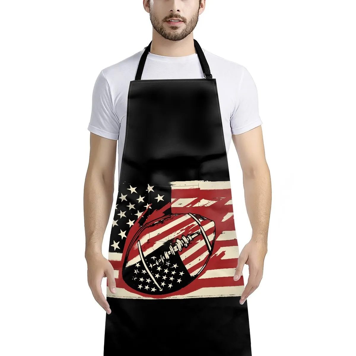 Football-themed designs on apron kitchen products.