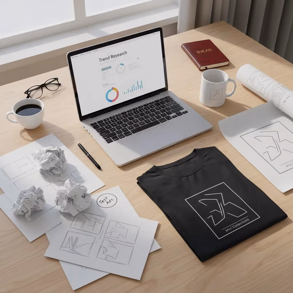 Early-stage product research and testing for patriotic print-on-demand designs.