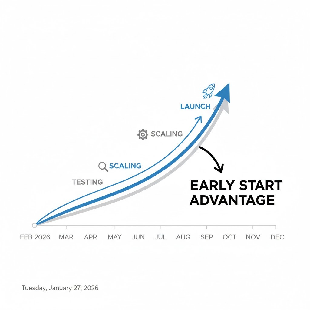 Timeline graphic showing early planning advantages for America 250 sales.