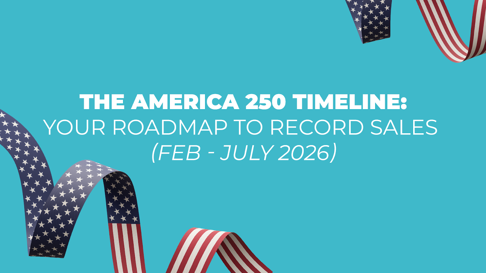 Patriotic print-on-demand products displayed with a timeline concept for America 250