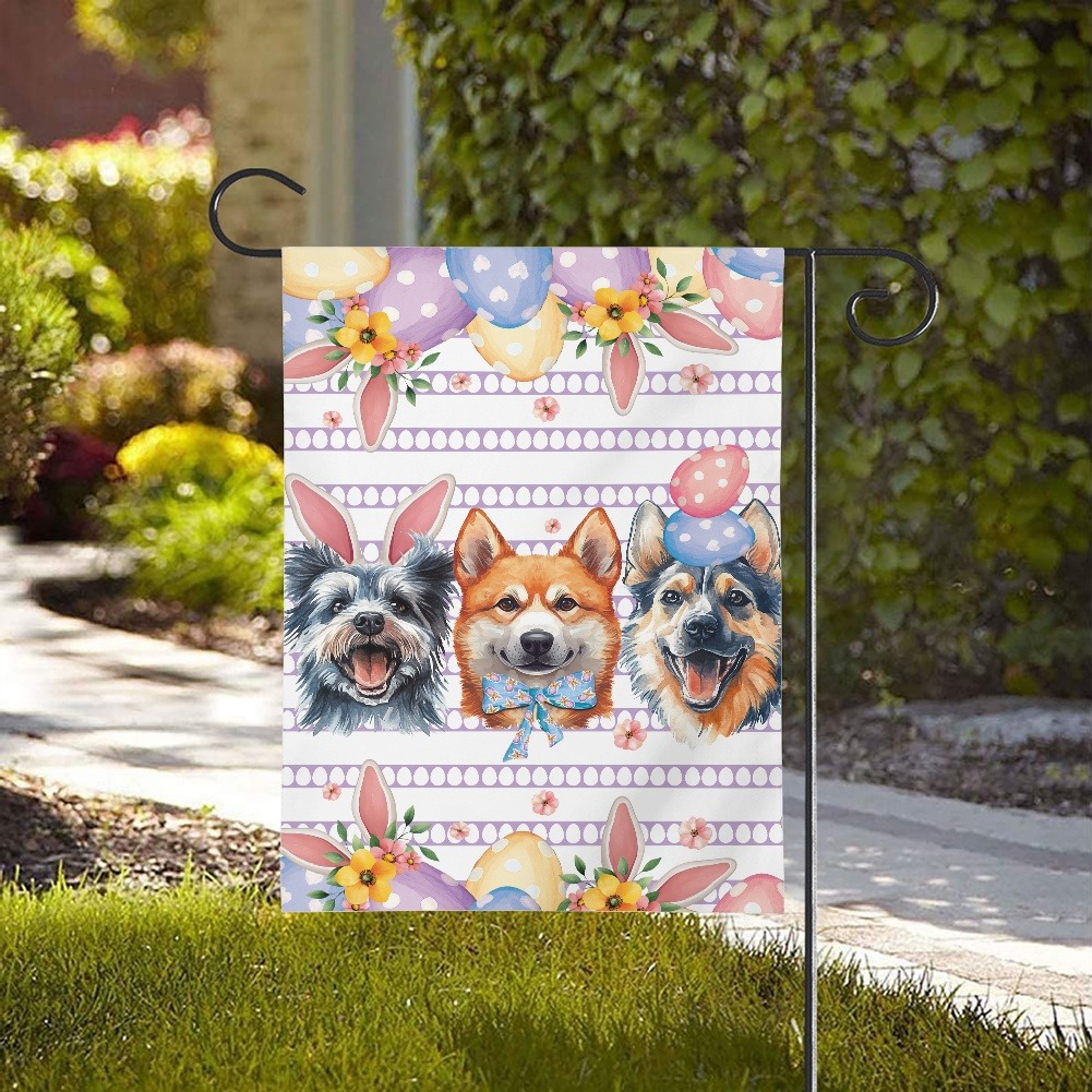  Cottagecore Easter garden decor with personalized flags and yard signs.