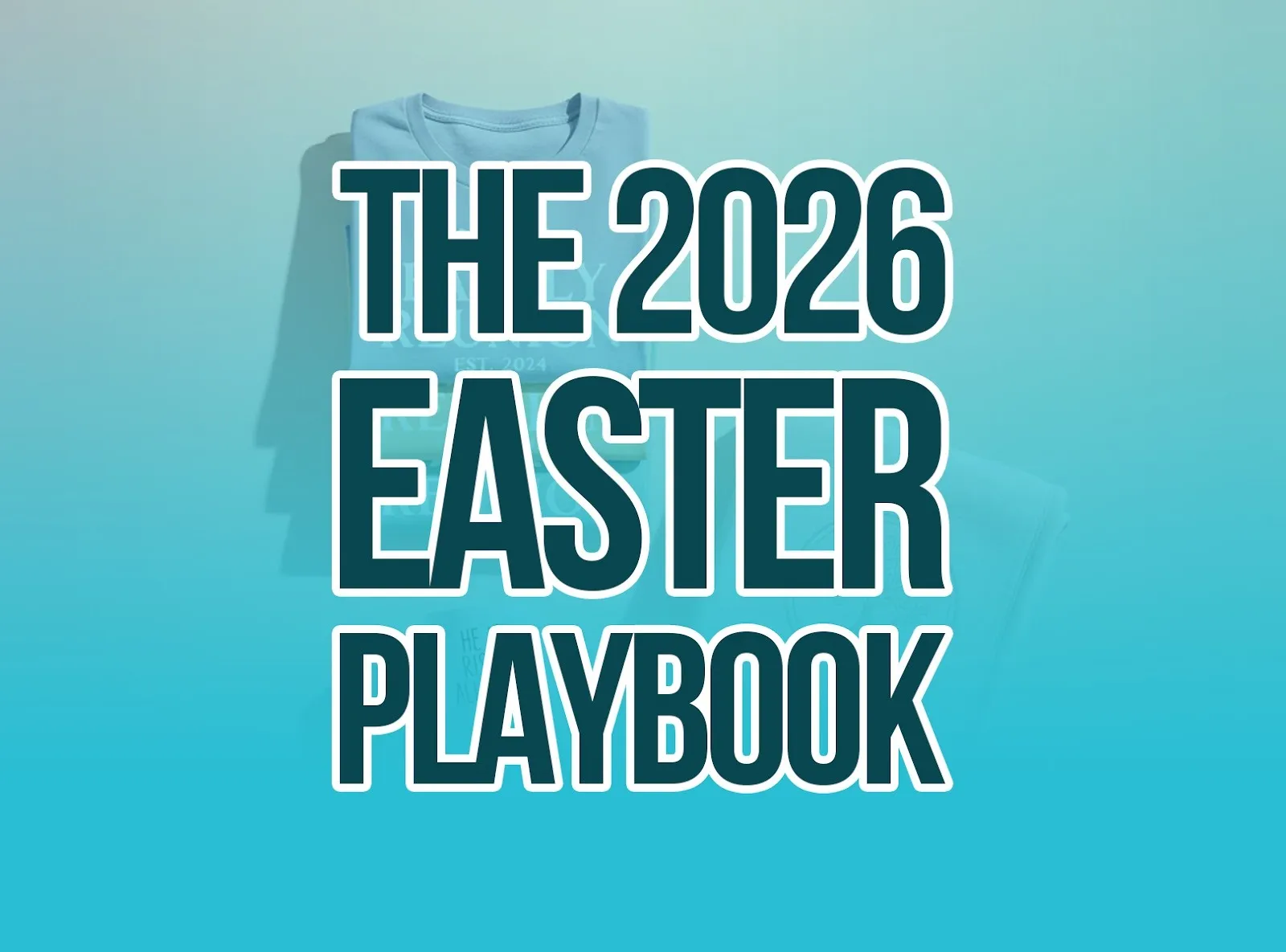 Easter 2026 print-on-demand products including family reunion shirt in a soft pastel flat-lay.