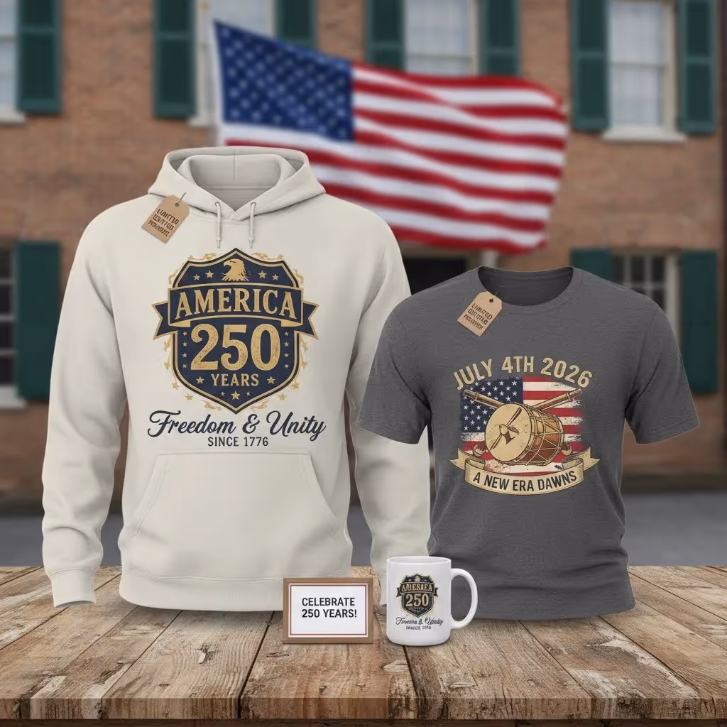 Limited edition and pre-order patriotic merchandise mockups for America’s 250th anniversary