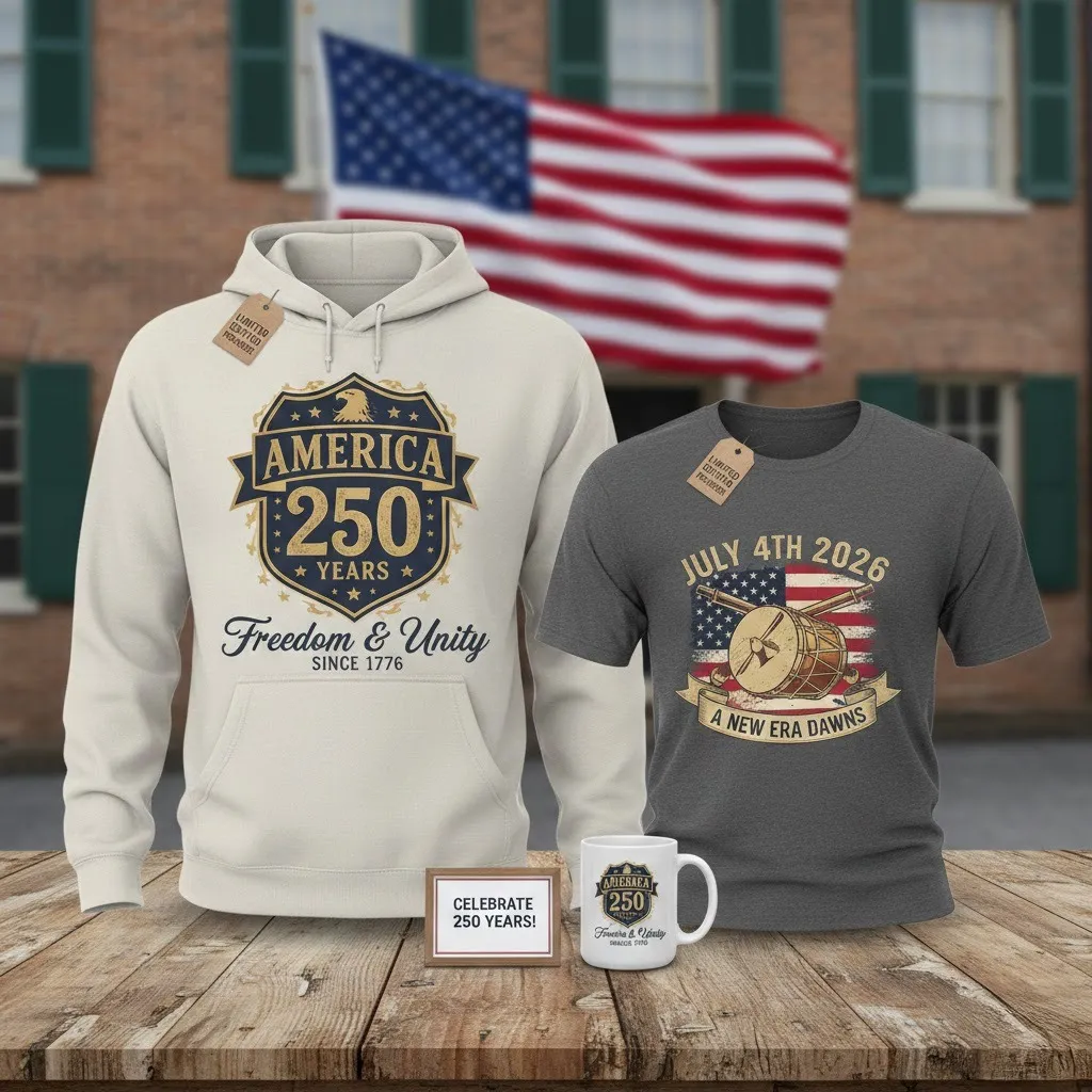 Limited edition and pre-order patriotic merchandise mockups for America’s 250th anniversary