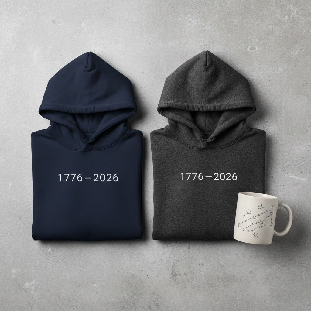 Minimalist and inclusive patriotic merchandise designed for America’s 250th anniversary