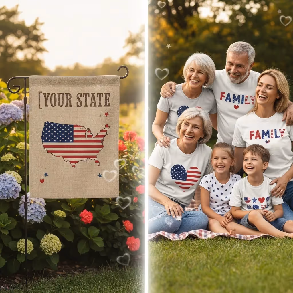 Local pride and family-themed patriotic apparel mockups for America 250 marketing