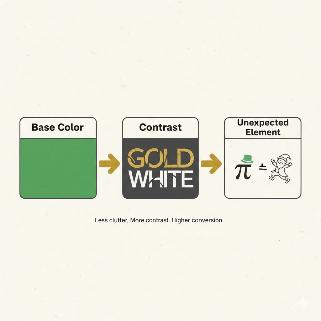 Design diagram explaining how Kelly green, gold contrast, and humor elements improve St. Patrick’s Day product performance.