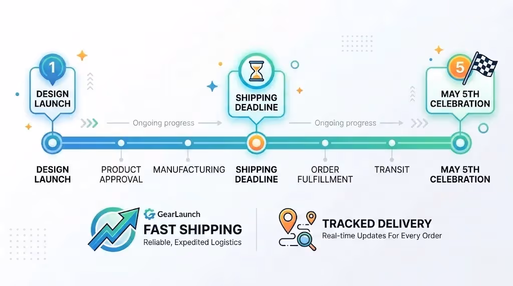 Order deadline timeline for Cinco de Mayo 2026 print-on-demand fulfillment.