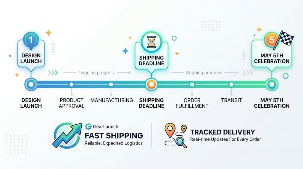 Order deadline timeline for Cinco de Mayo 2026 print-on-demand fulfillment.