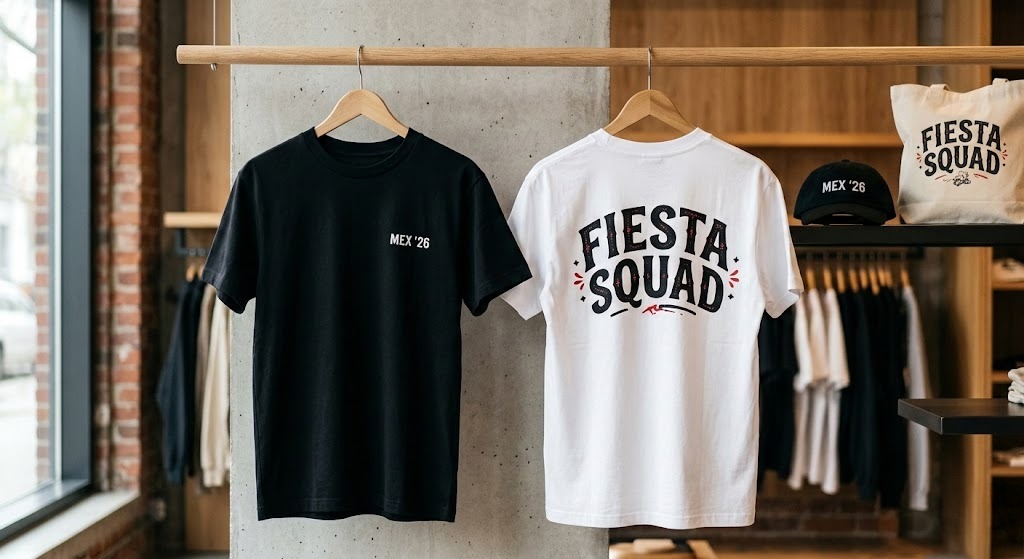 Streetwear-inspired composition featuring minimalist black and white Cinco de Mayo t-shirts and matching accessories.