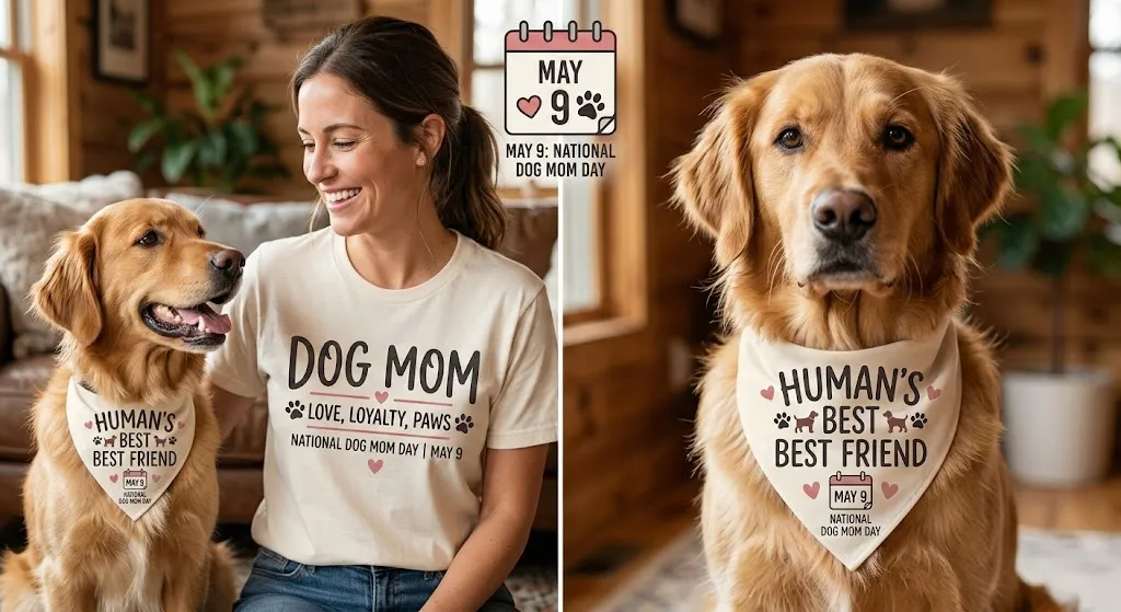Matching dog mom t-shirt and pet bandana set for Mother's Day.