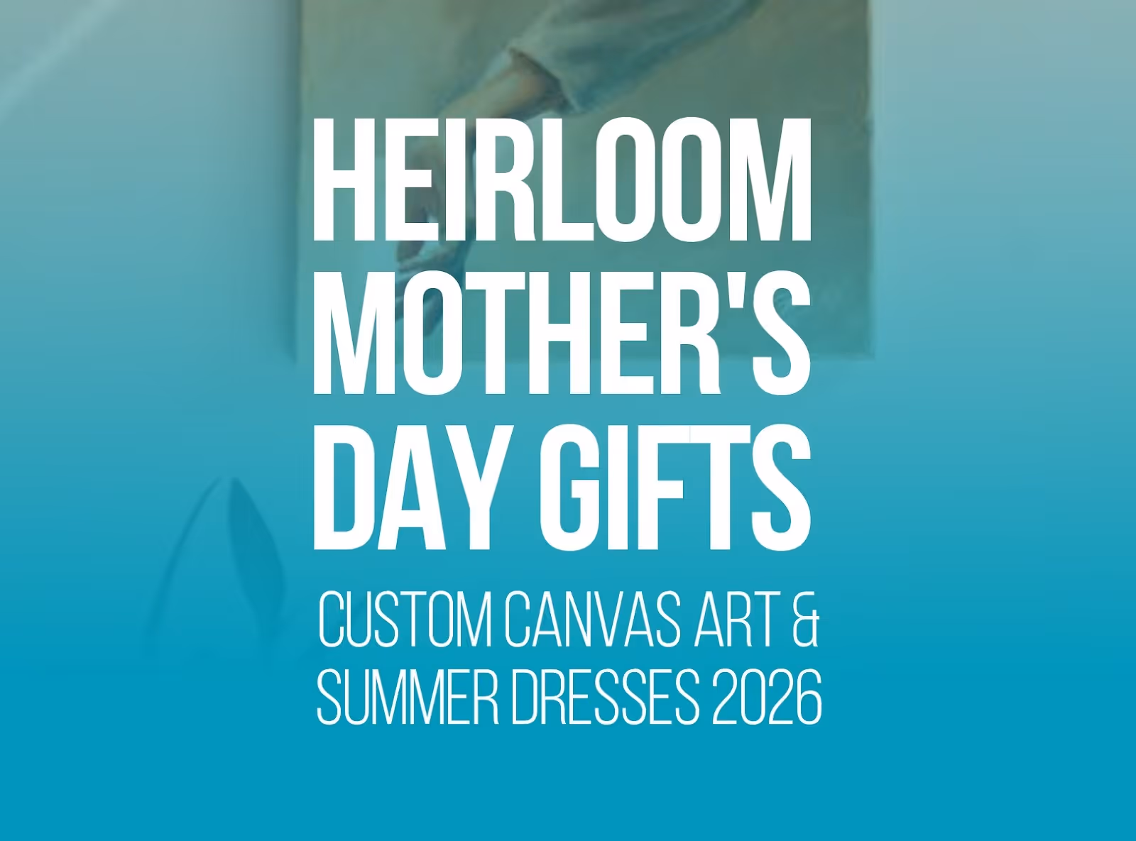 Premium custom canvas wall art and personalized floral summer dress set in a bright, modern living room for Mother's Day.