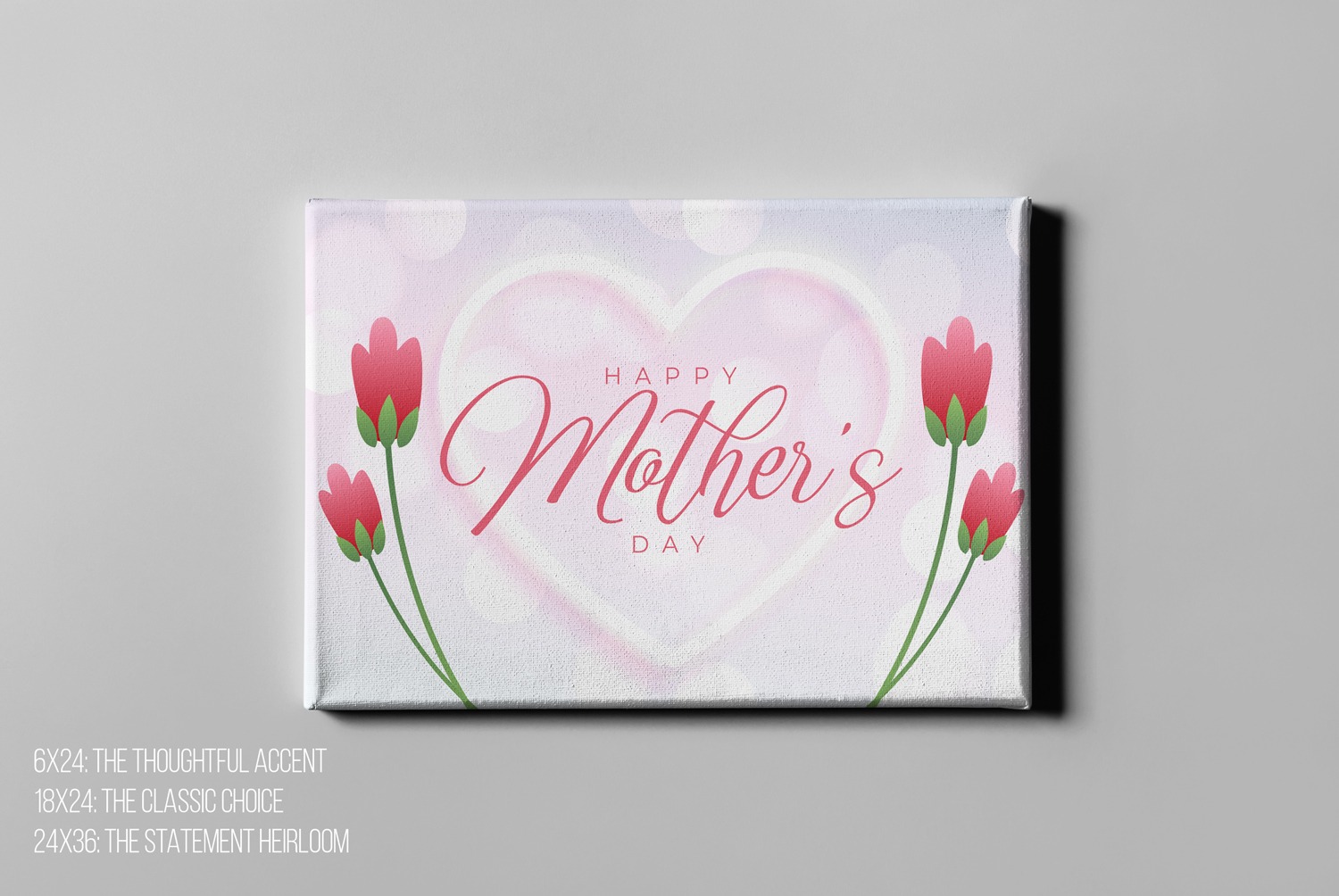 Canvas size comparison chart featuring 16x24, 18x24, and 24x36 dimensions for home decor gifting.