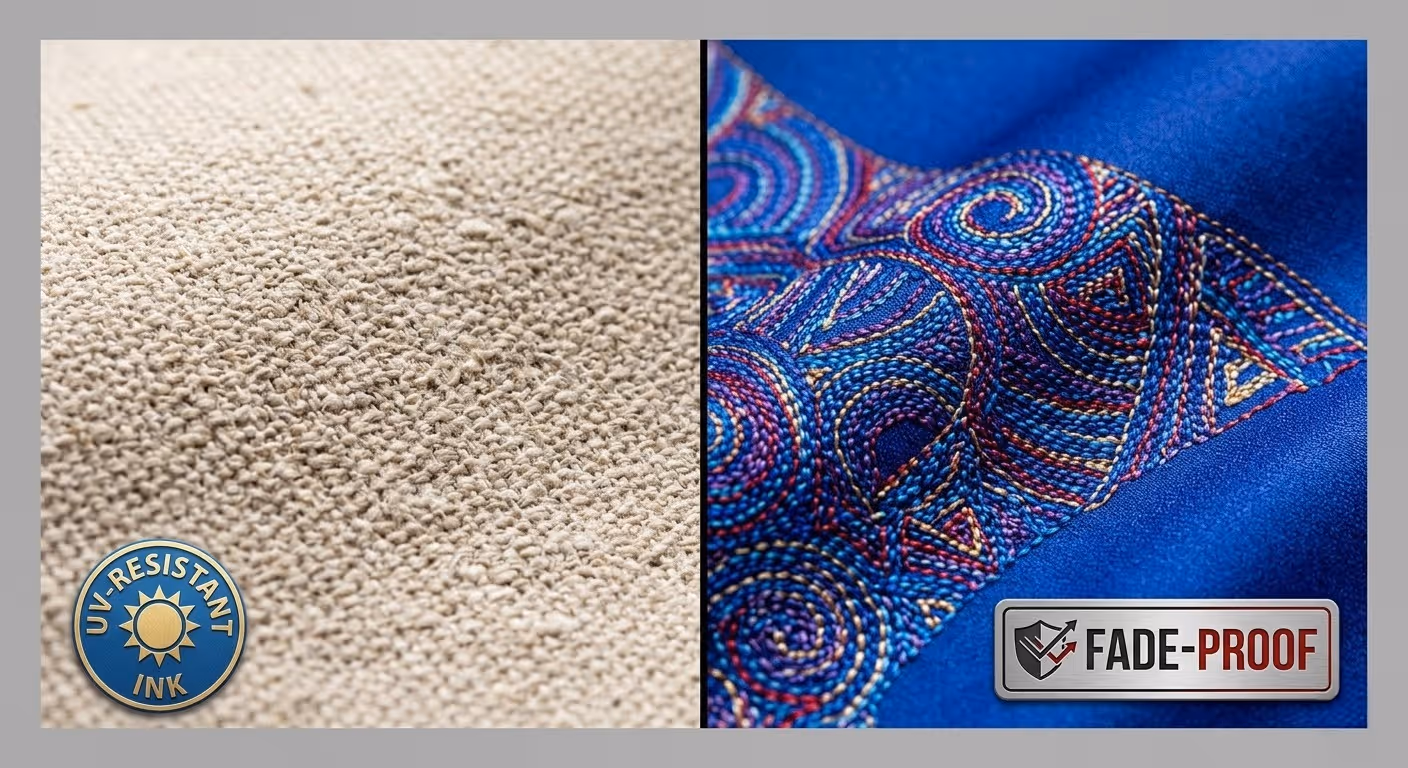 Close-up detail of high-quality canvas grain and durable dress fabric showing premium print texture.