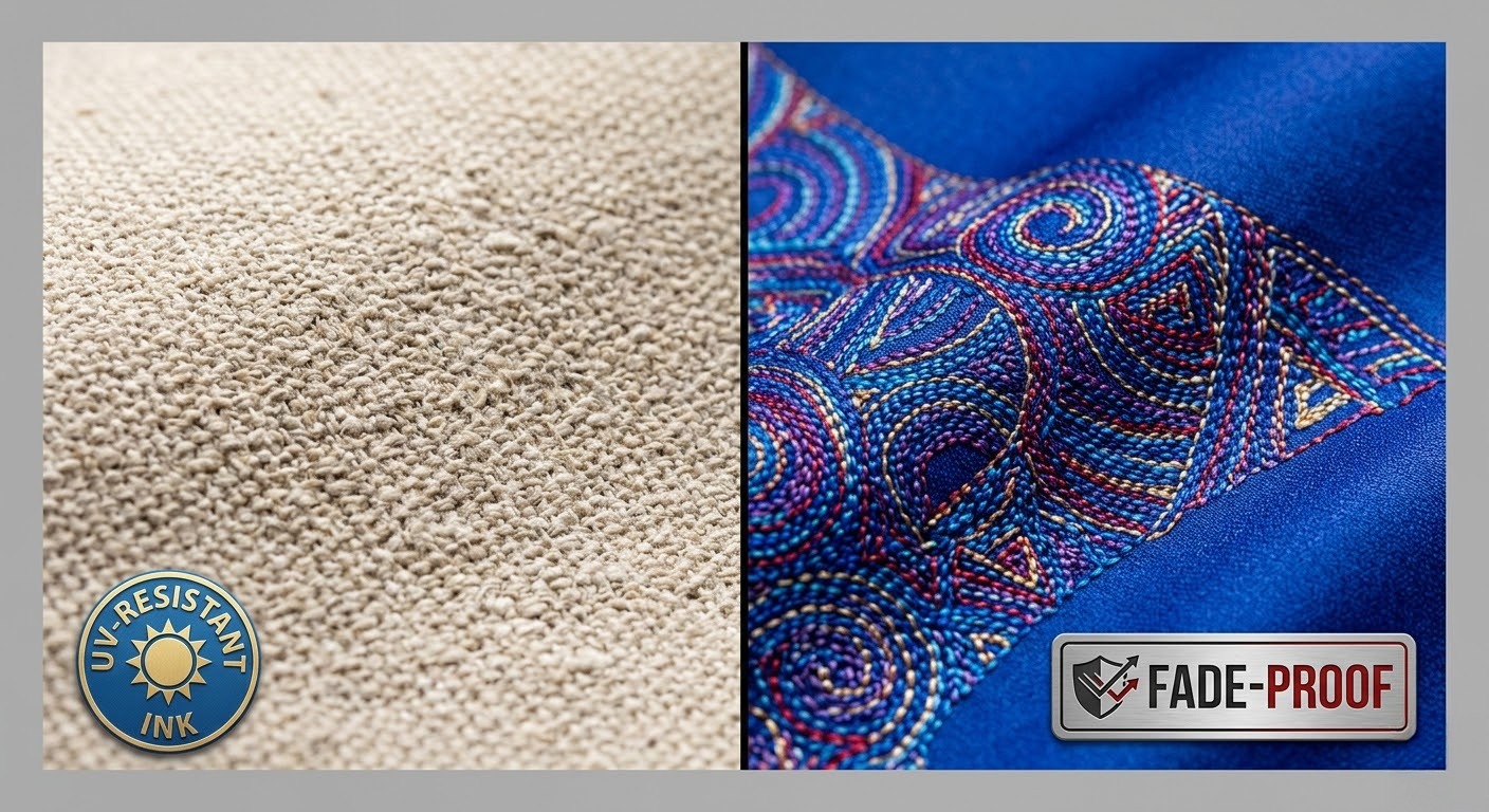 Close-up detail of high-quality canvas grain and durable dress fabric showing premium print texture.