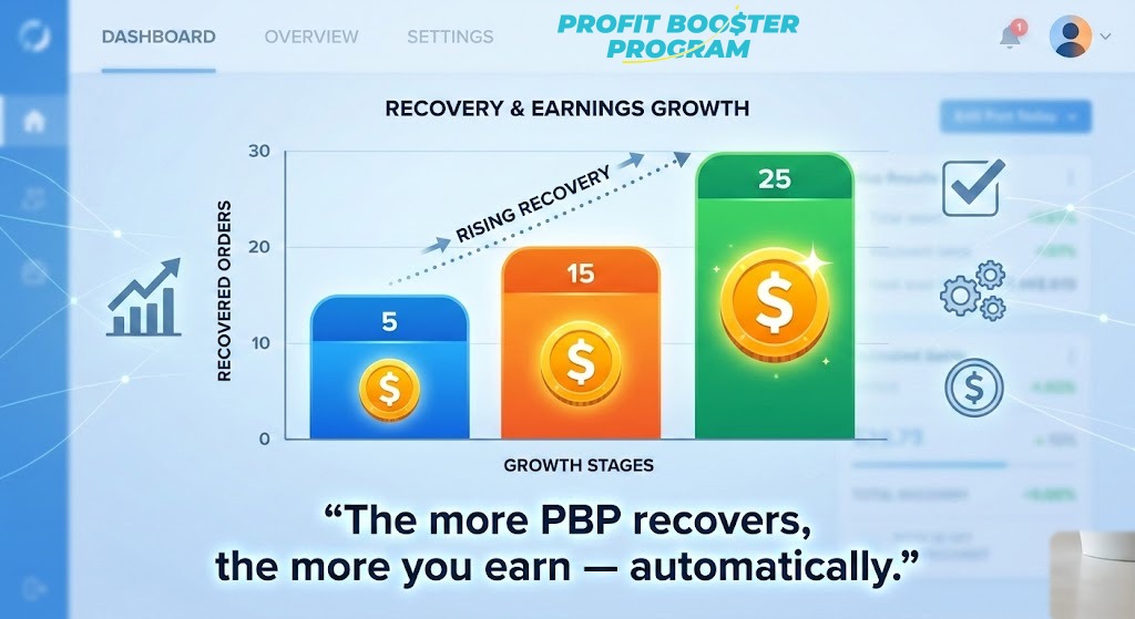 Bar chart showing increasing income from recovered orders