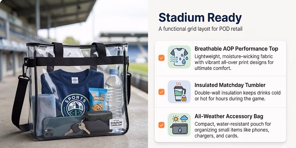 Stadium-ready gear guide for soccer fans featuring clear bags and breathable apparel.